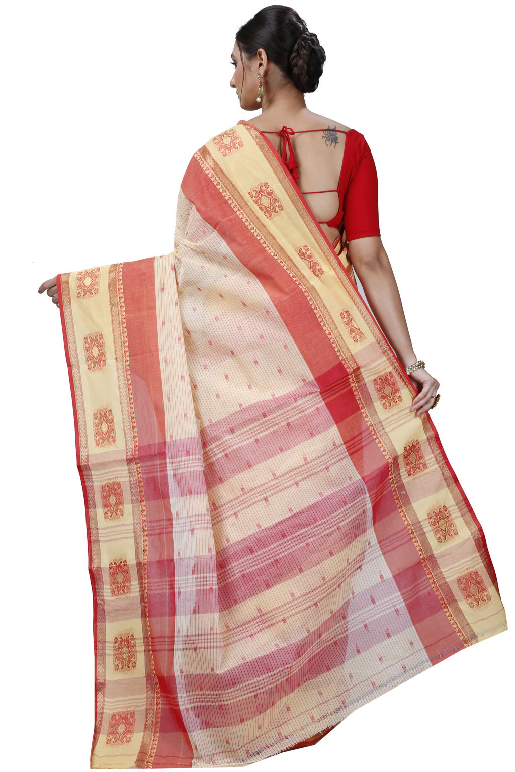 Red Yellow Pure Cotton Uma Tant Saree (1142)